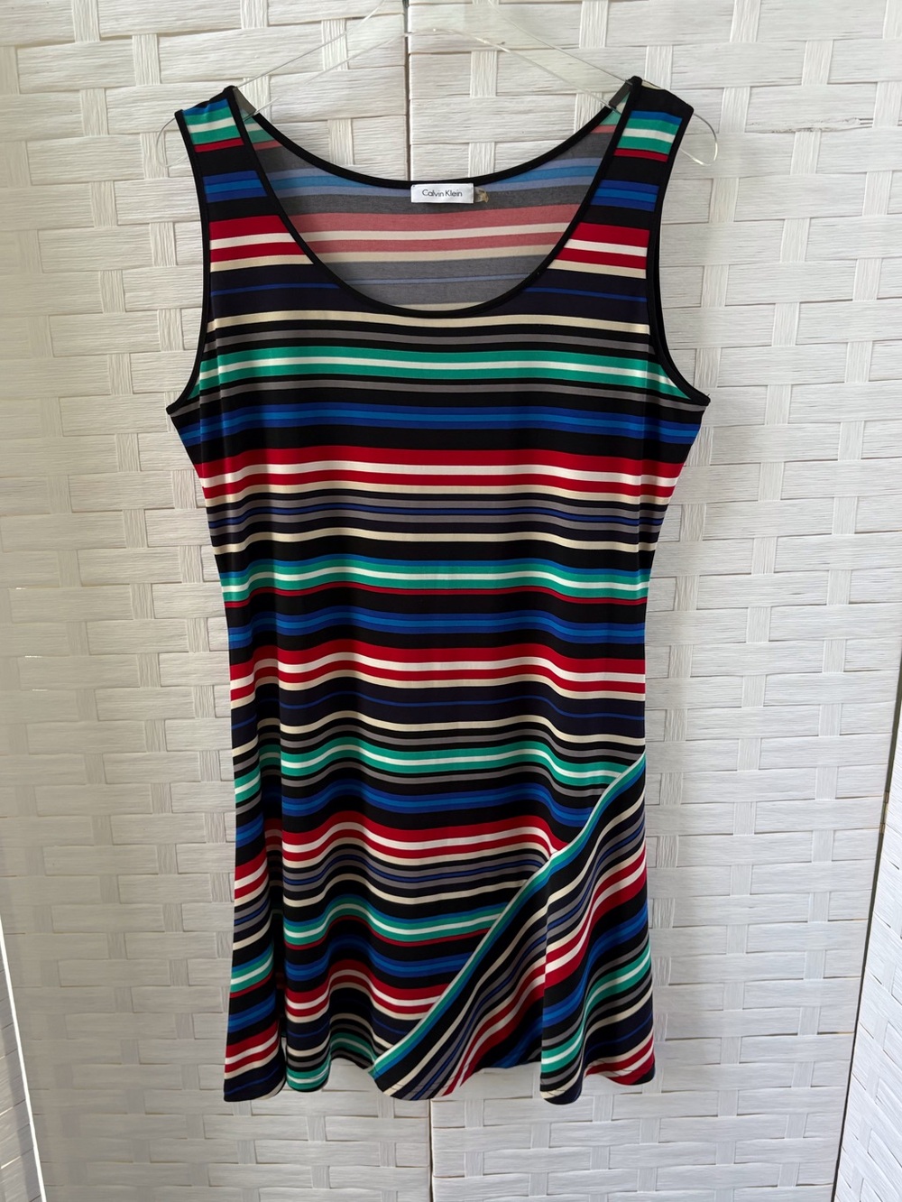 Calvin Klein Size 14 Multi Color Striped Sleeveless Tank Casual Dress Colorful